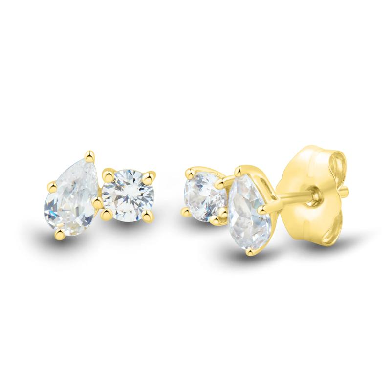 Lab Grown Diamond Toi et Moi Pear and Round-Shaped Earrings in 10K Yellow Gold &#40;1/2 ct. tw.&#41; – Image 1 of 2