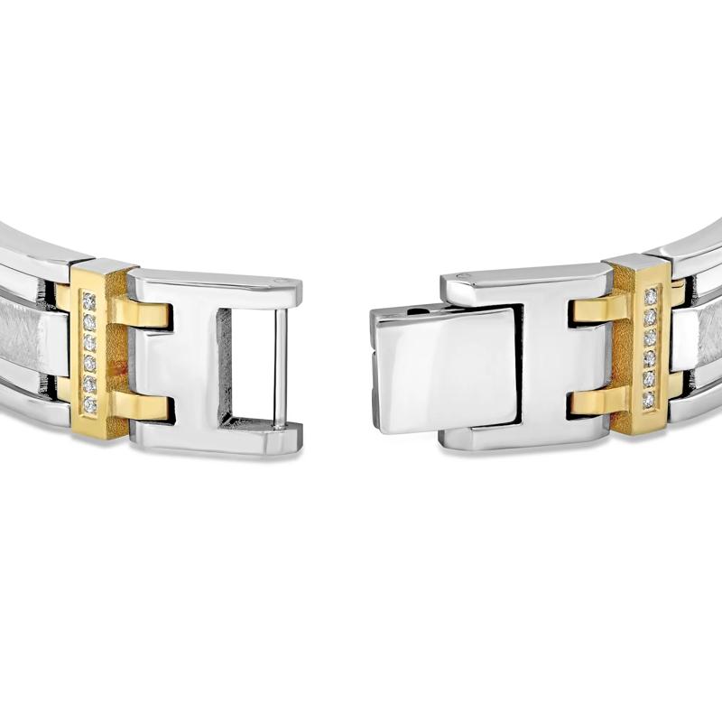 Diamond Link Bracelet in Stainless Steel and Yellow Ion-Plated Stainless Steel, 8.5&quot; &#40;3/8 ct. tw.&#41; – Image 3 of 3