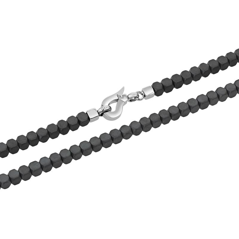 Men&#39;s Cube Bead Matte Hematite Necklace in Stainless Steel – Image 2 of 6