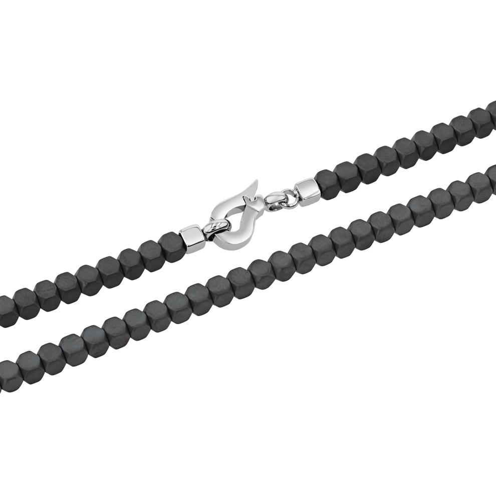 Men's Cube Bead Matte Hematite Necklace in Stainless Steel – Image 2 of 6