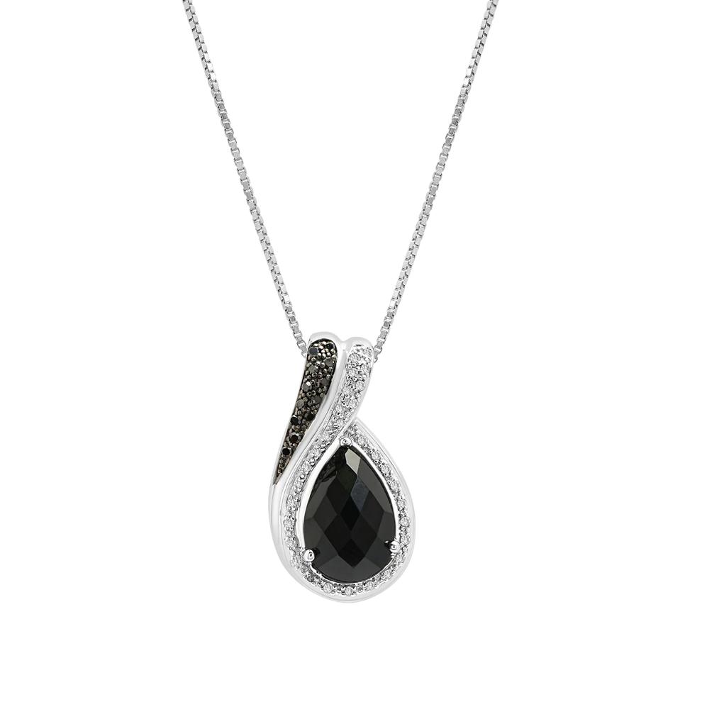 Pear-Shaped Onyx Pendant with Black and White Diamonds in Sterling Silver (1/7 ct. tw.) – Image 1 of 4