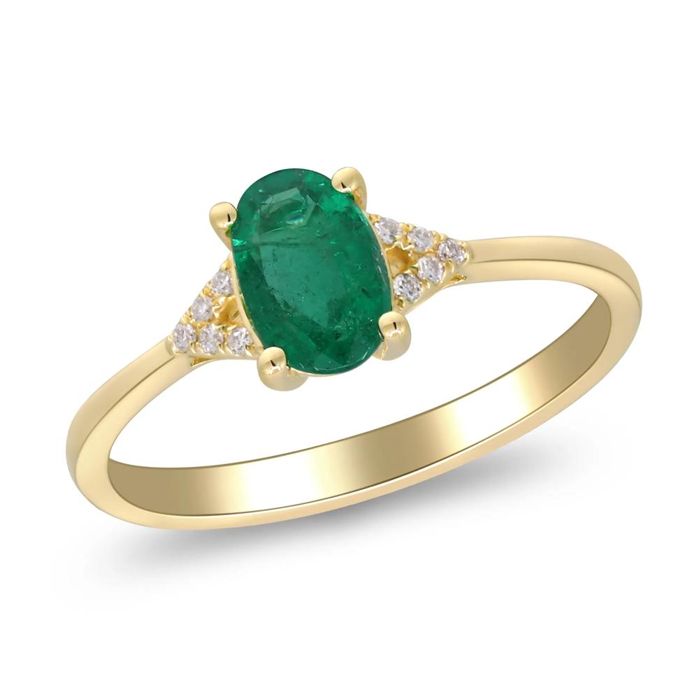 Oval Emerald &amp; Diamond Accent Ring in 10K Yellow Gold – Image 4 of 5