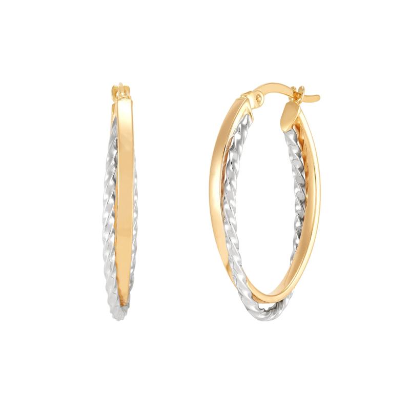 Twist Texture Interlocking Hoops in 14K Yellow and White Gold – Image 1 of 2