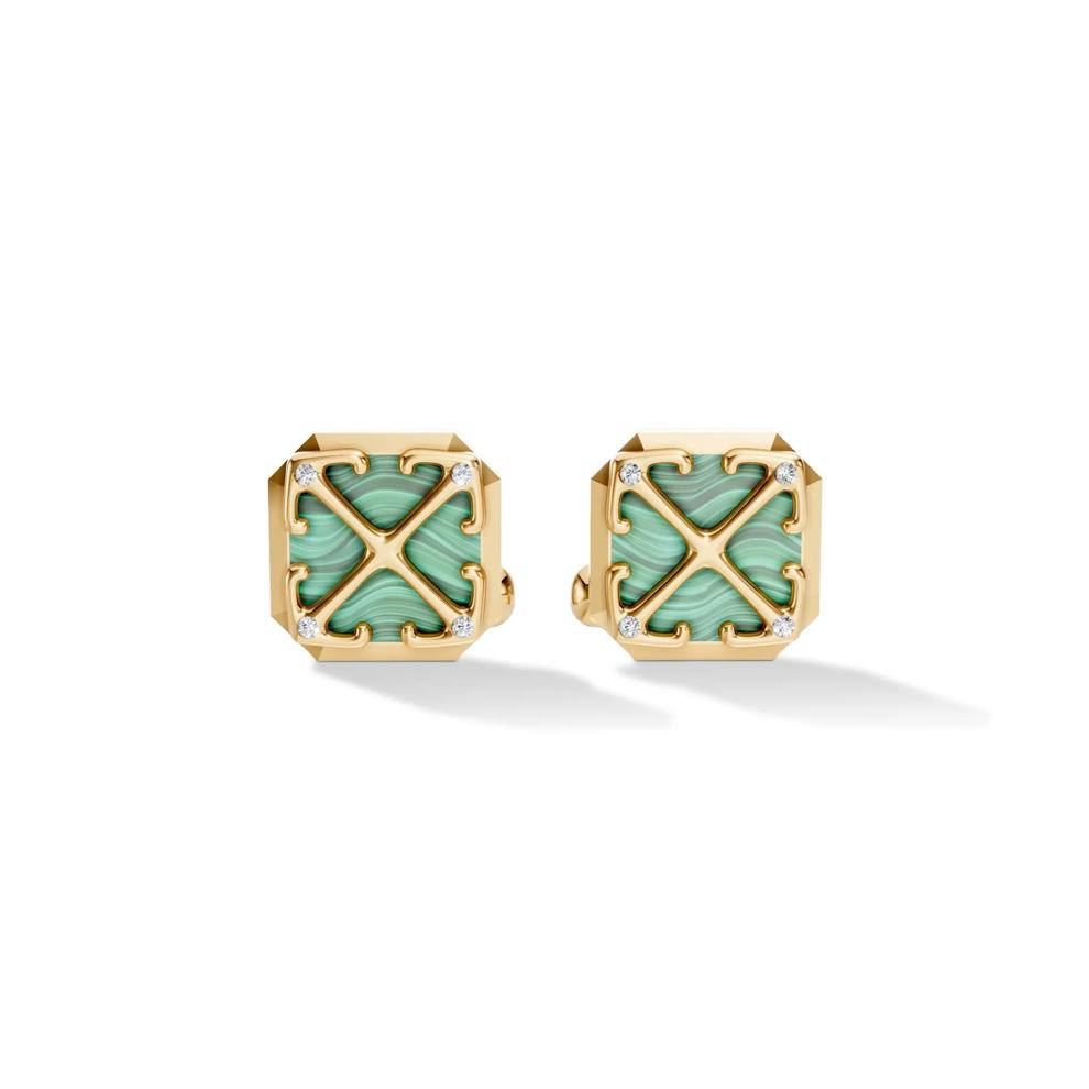 Men's Malachite &amp; Lab Grown Diamond Accent Arrow Design Cufflinks in 18K Gold Vermeil – Image 1 of 2