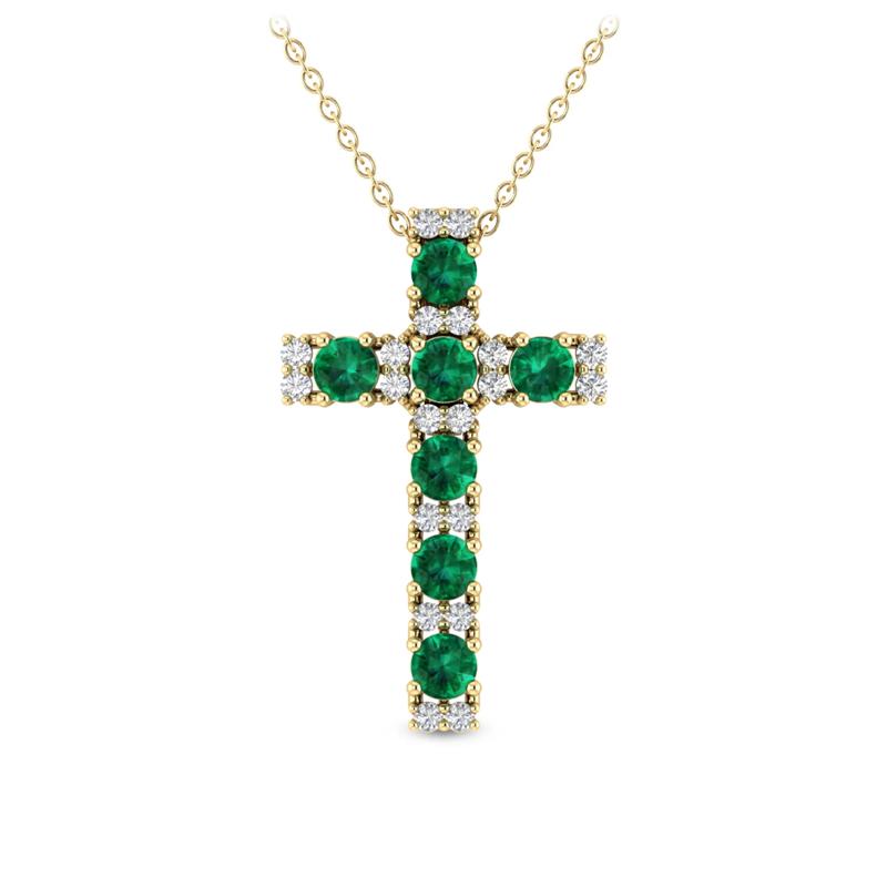 Emerald &amp; Diamond Cross Pendant in 10K Yellow Gold &#40;1/10 ct. tw.&#41; – Image 1 of 2
