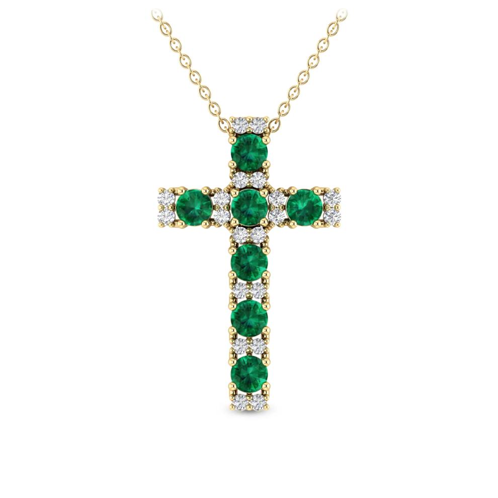 Emerald &amp; Diamond Cross Pendant in 10K Yellow Gold (1/10 ct. tw.) – Image 1 of 2