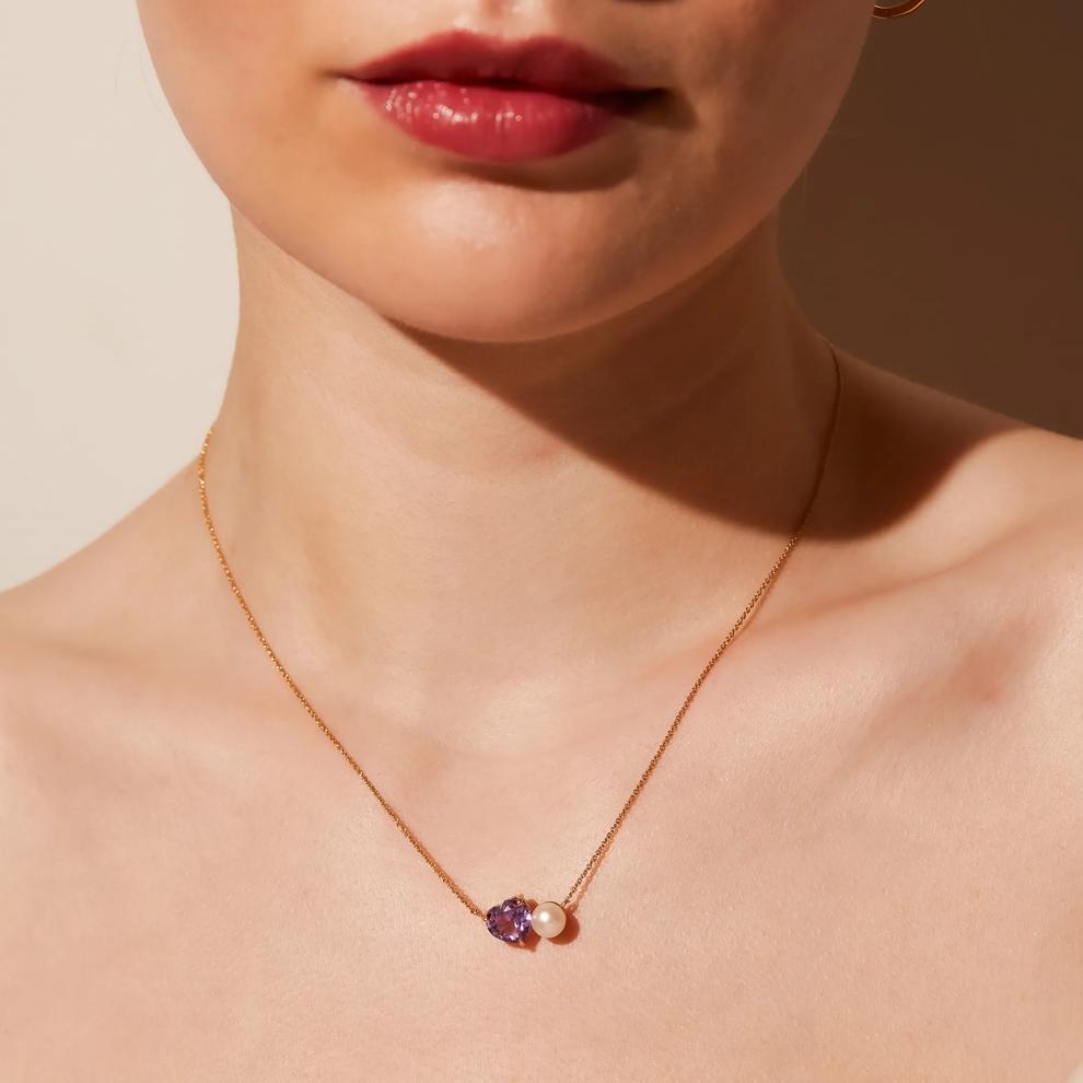 Rose de France and Freshwater Pearl Toi et Moi Necklace in Vermeil – Image 6 of 6