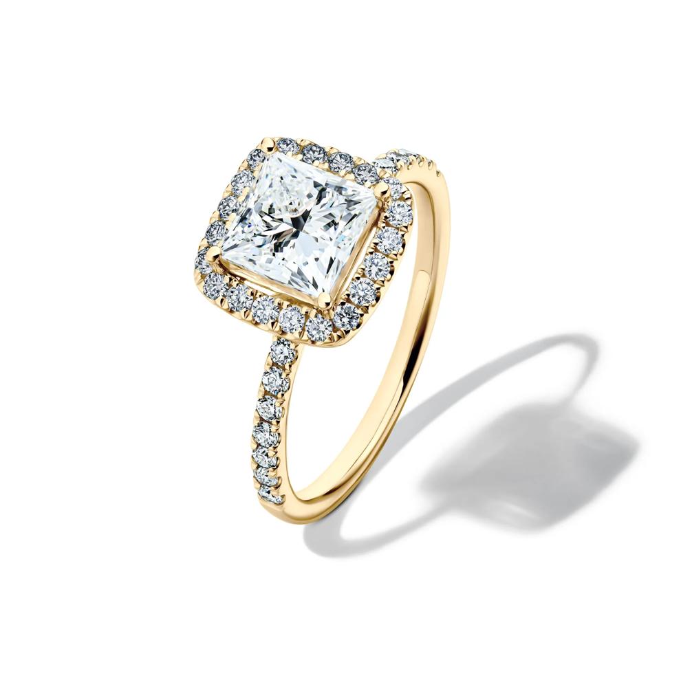 Lab Grown Diamond Princess-Cut Halo Engagement Ring in 14K Yellow Gold (2 ct. tw.) – Image 4 of 4