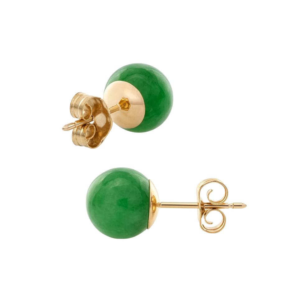Jade Stud Earrings in 10K Yellow Gold – Image 2 of 2