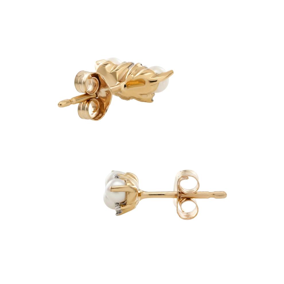 Freshwater Cultured Pearl &amp; Diamond Accent Linear Cluster Stud Earrings in 10K Yellow Gold – Image 2 of 2