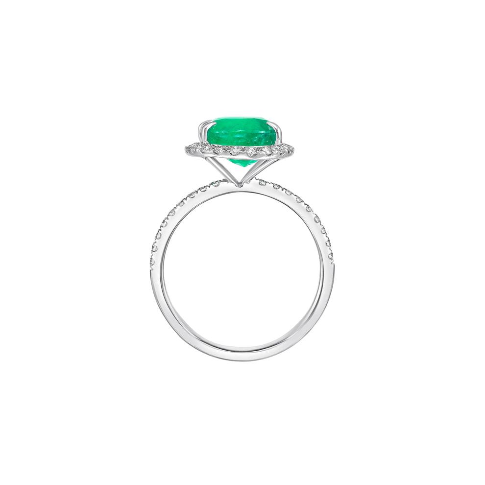 Emerald Oval &amp; Diamond Halo Ring in 14K White Gold (3/8 ct. tw.) – Image 2 of 3