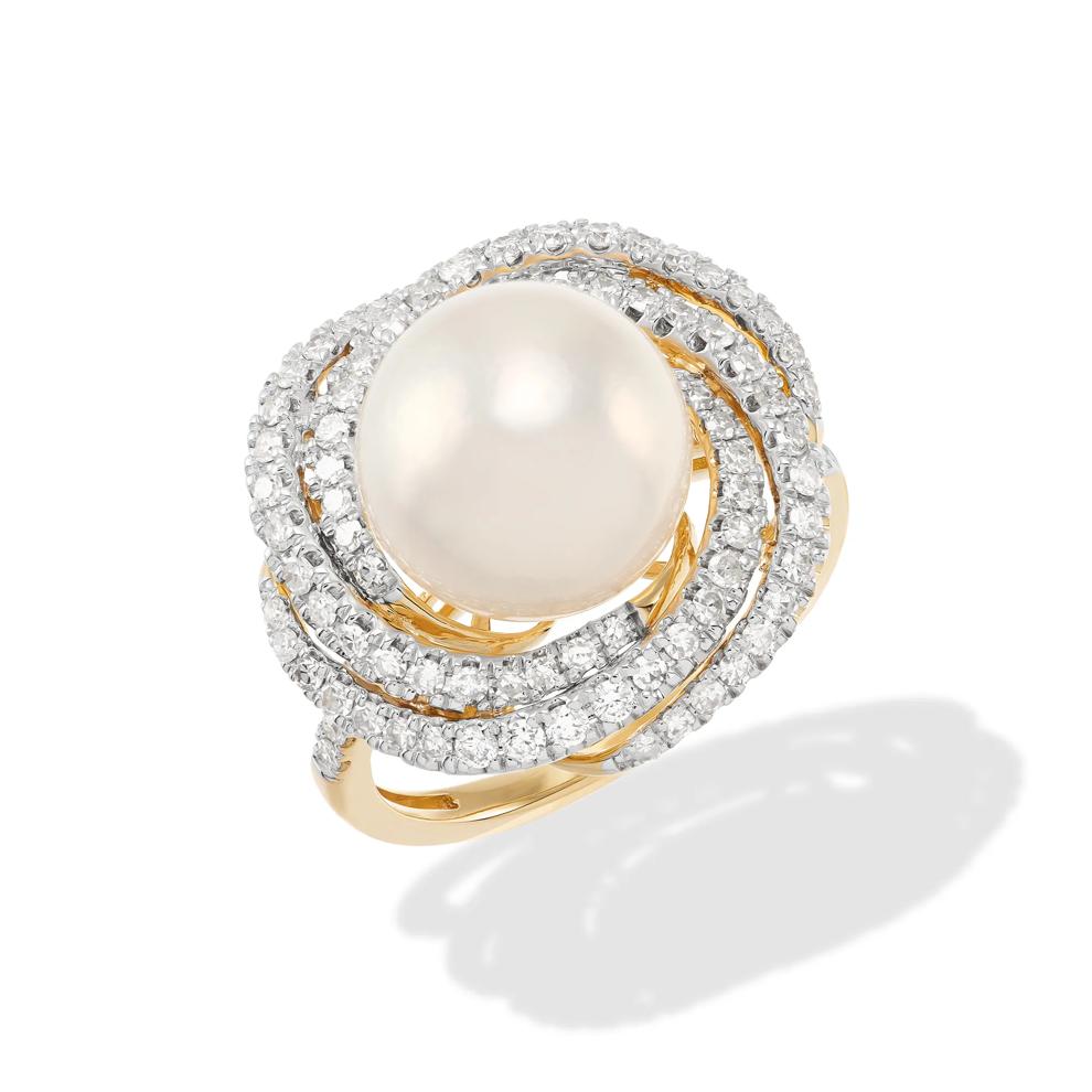 Freshwater Cultured Pearl &amp; Diamond Twisted Halo Ring in 14K Yellow Gold (3/4 ct. tw.) – Image 2 of 4