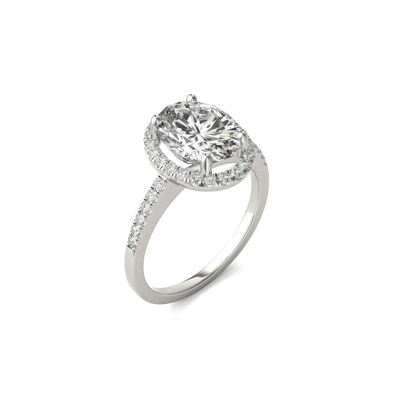 Moissanite Oval Halo Ring in 14K White Gold &#40;3 1/3 ct. dew&#41; – Image 4 of 5