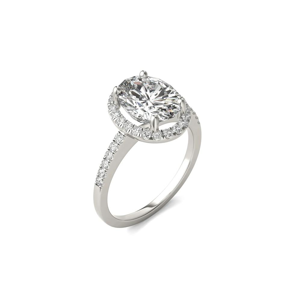 Moissanite Oval Halo Ring in 14K White Gold (3 1/3 ct. dew) – Image 4 of 5