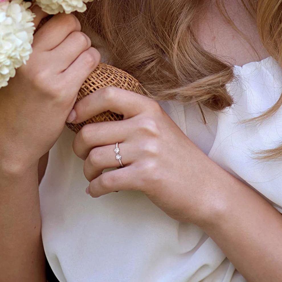 Heart-Shaped Moissanite Stacking Ring with Bow Design in Sterling Silver (3/5 ct. dew) – Image 5 of 5