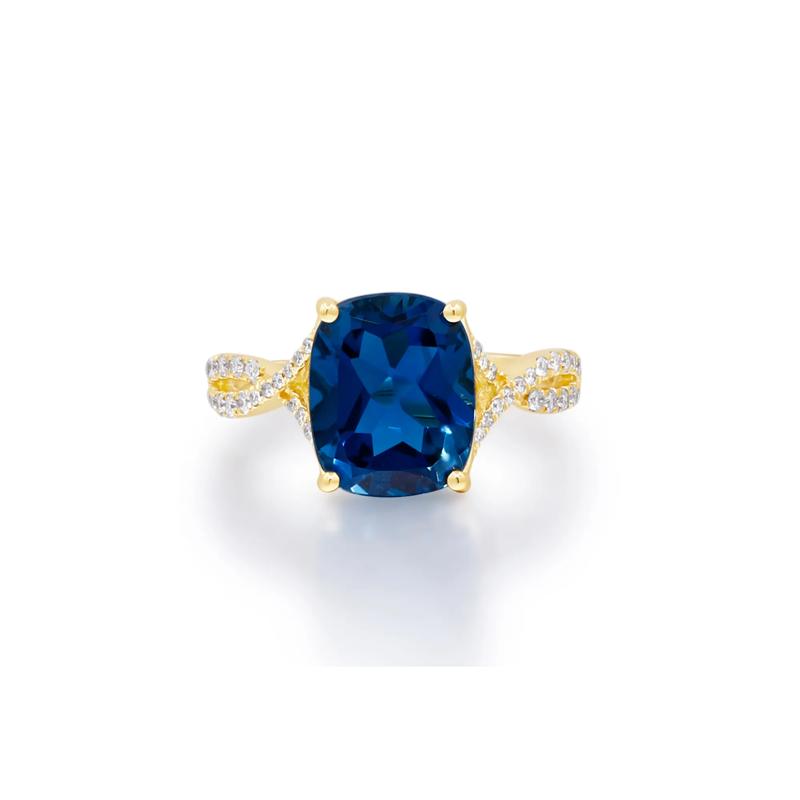 London Blue Topaz &amp; Diamond Ring in 10K Yellow Gold &#40;1/5 ct. tw.&#41; – Image 1 of 5