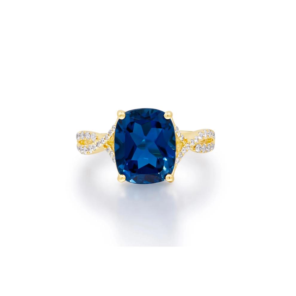 London Blue Topaz &amp; Diamond Ring in 10K Yellow Gold (1/5 ct. tw.) – Image 1 of 5