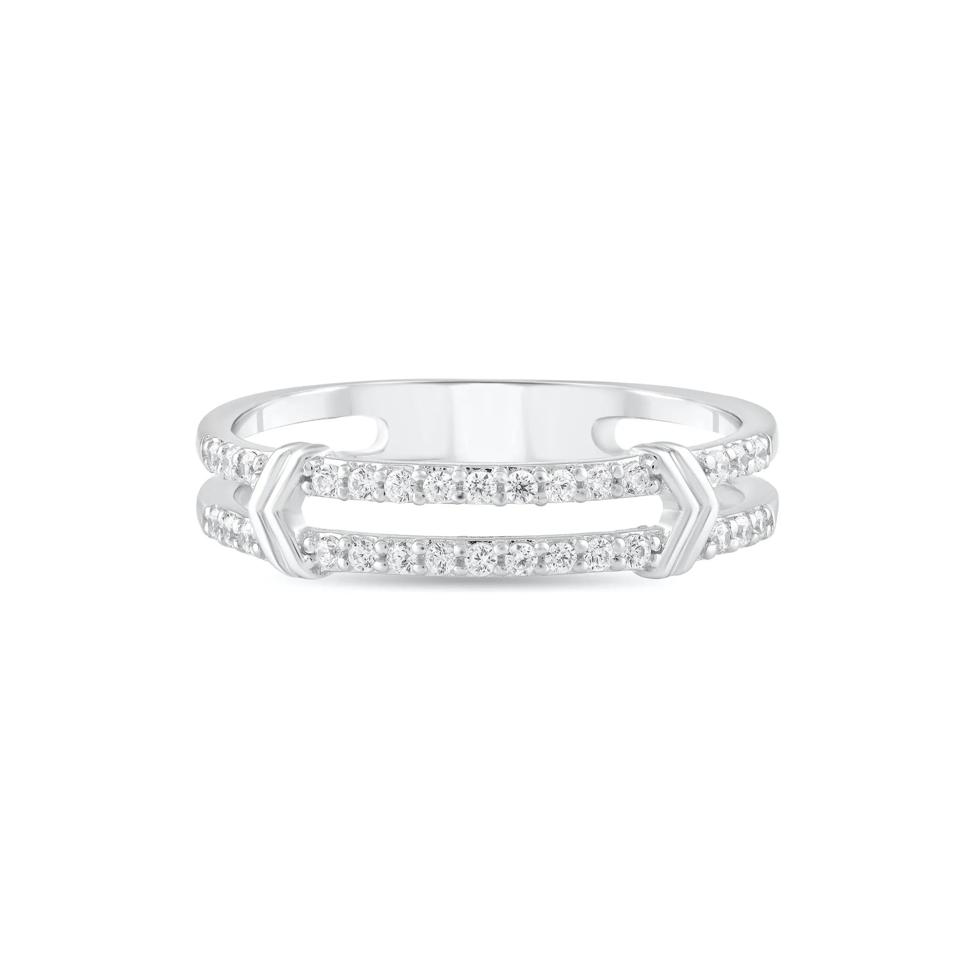 Diamond Double Row Ring in Sterling Silver
