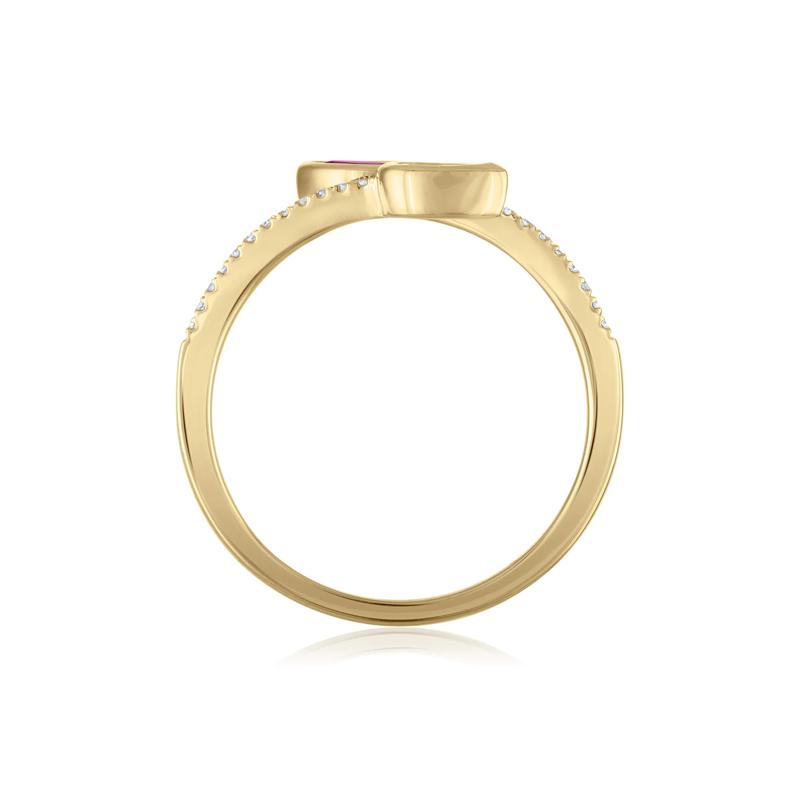 Diamond and Blue Sapphire Wrap Ring in 10K Yellow Gold &#40;1/10 ct. tw.&#41; – Image 2 of 3