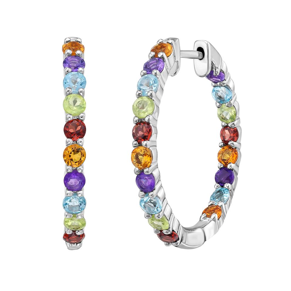 Multi-Gemstone Hoop Earrings in Sterling Silver – Image 1 of 3