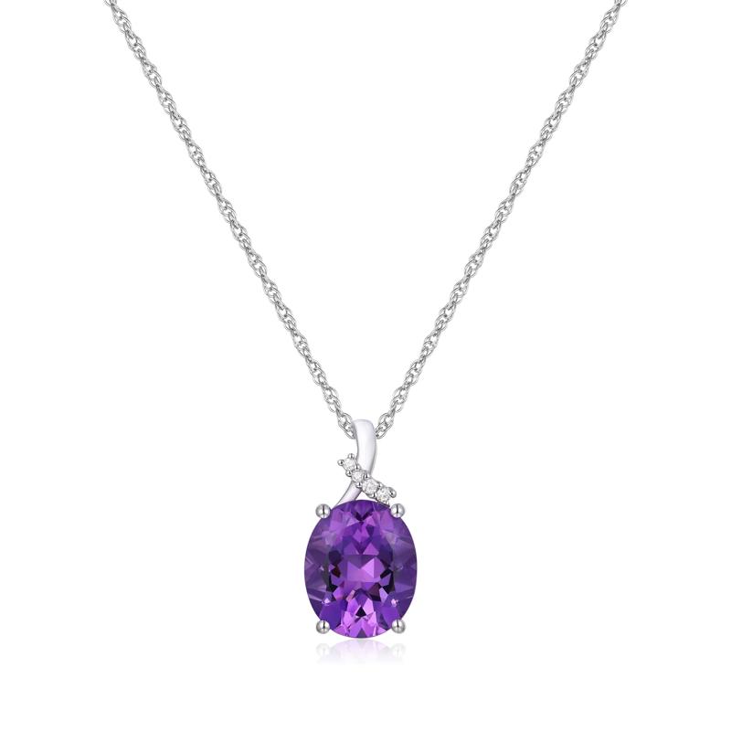 Amethyst and Diamond Accent Pendant in Sterling Silver – Image 1 of 3