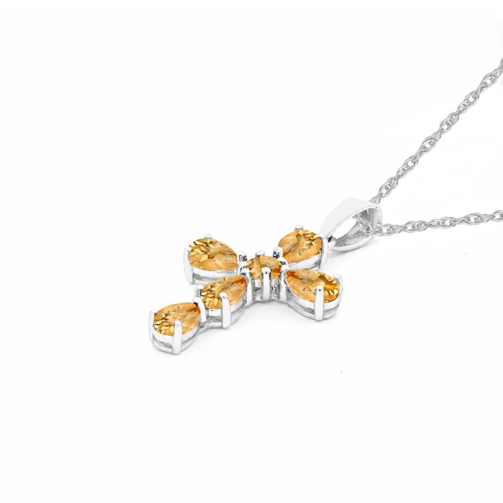 Citrine Cross Pendant Necklace in Sterling Silver – Image 4 of 4