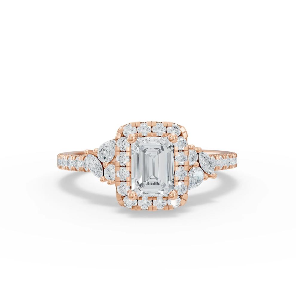 Diamond Emerald Center Halo Engagement Ring in 10K Rose Gold (1 ct. tw.) – Image 1 of 4