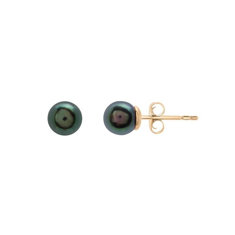 Black Freshwater Cultured Pearl Stud Earrings in 14K Yellow Gold – Image 1 of 1