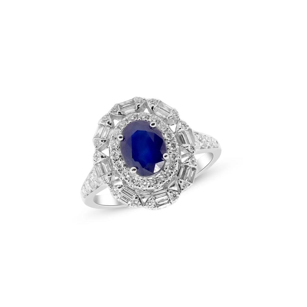 Blue Sapphire and Diamond Ornate Halo Ring in 14K White Gold (7/8 ct. tw.) – Image 4 of 4