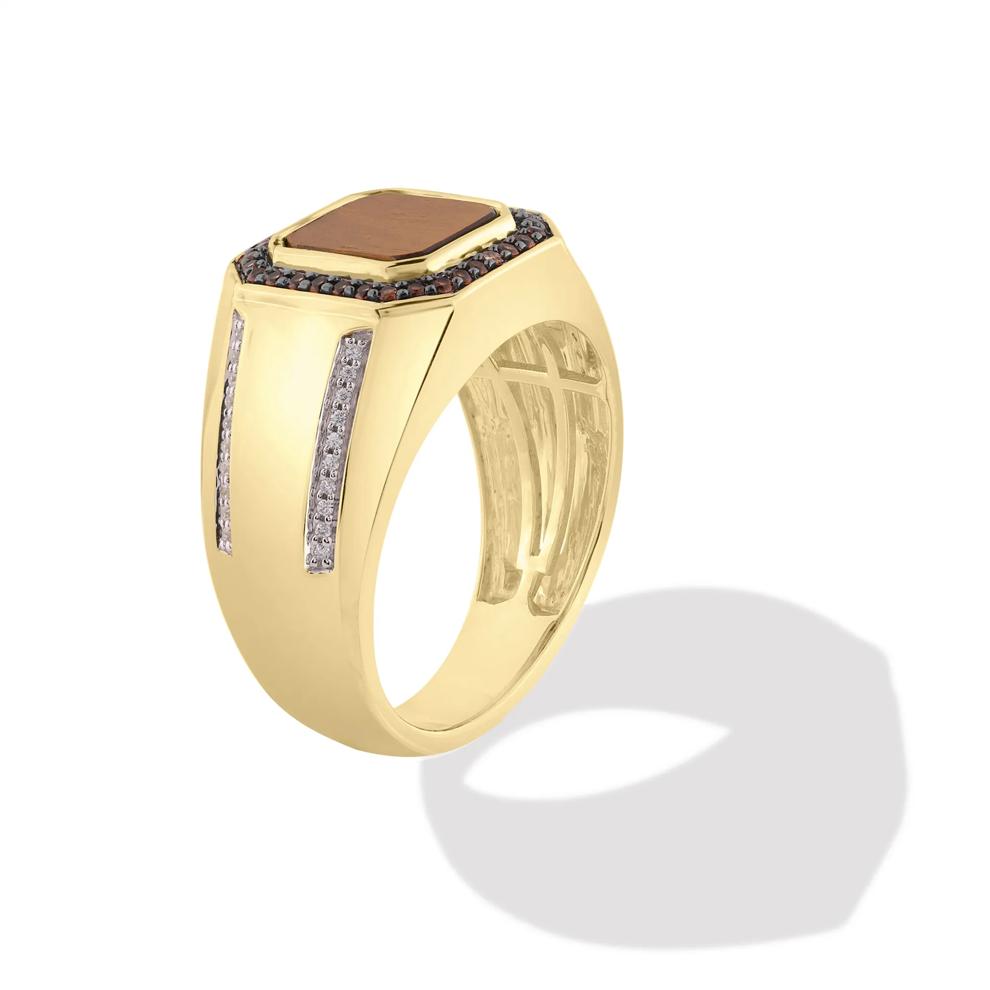 Men's Tiger's Eye &amp; Brown Diamond Ring in 10K Yellow Gold (1/3 ct. tw.) – Image 4 of 4