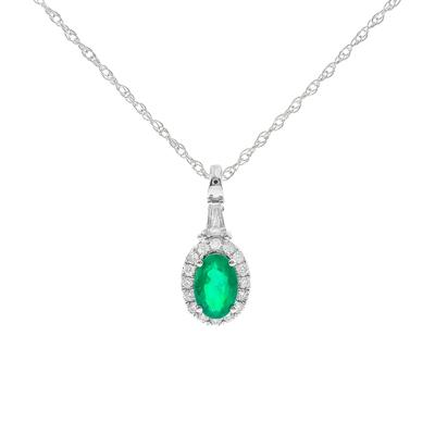 Oval Emerald & Diamond Pendant in 10K White Gold (1/7 ct. tw.)