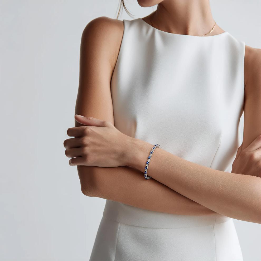 Lab Created Blue &amp; White Sapphire Bracelet in Sterling Silver – Image 4 of 4
