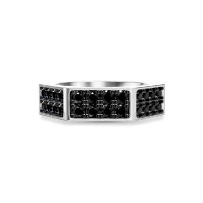 Men's Black Lab Grown Diamond Hex Nut Medium Band in Sterling Silver (1 5/8 ct. tw.)