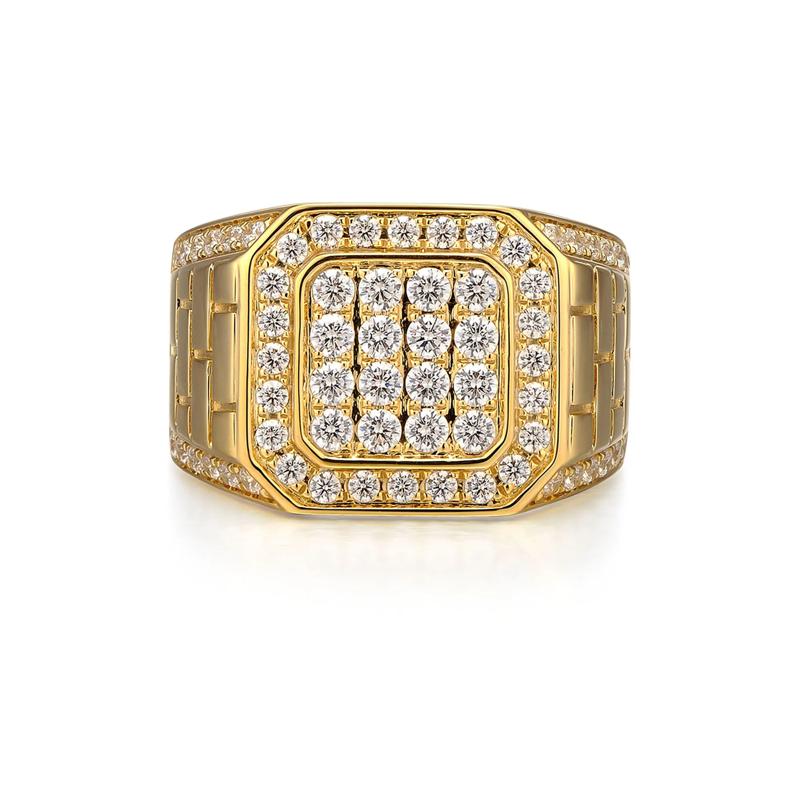 Men&rsquo;s Diamond Signet Ring with Brick Pattern in 10K Yellow Gold &#40;1 1/2 ct. tw.&#41; – Image 1 of 3