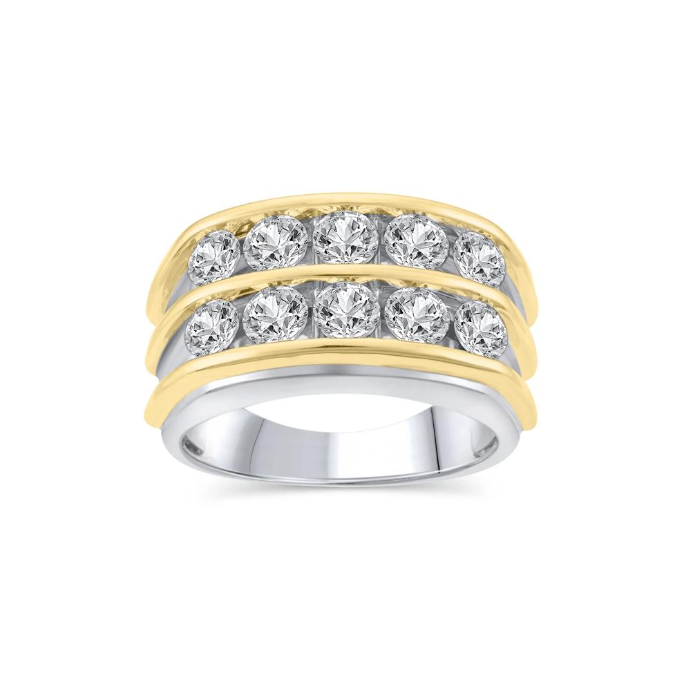 Men's Lab Grown Diamond Double-Row Ring in 14K White and Yellow Gold (3 ct. tw.) – Image 4 of 5