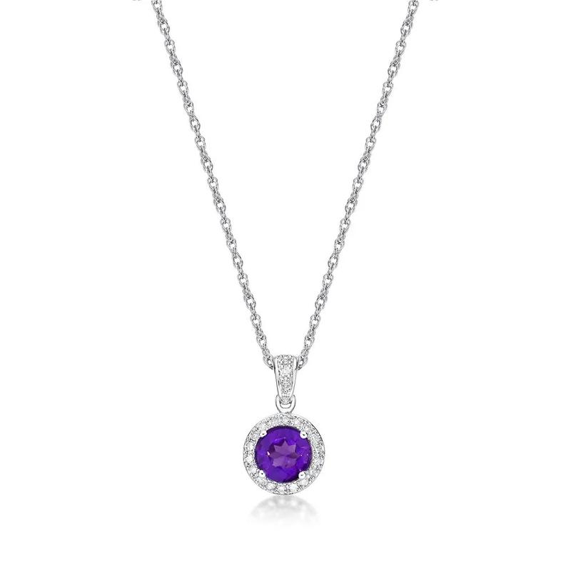 Amethyst &amp; 1/10 ct. tw. Diamond Pendant in Sterling Silver – Image 1 of 3