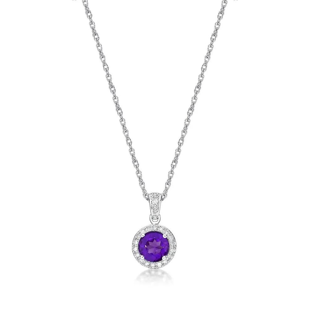 Amethyst &amp; 1/10 ct. tw. Diamond Pendant in Sterling Silver – Image 1 of 3