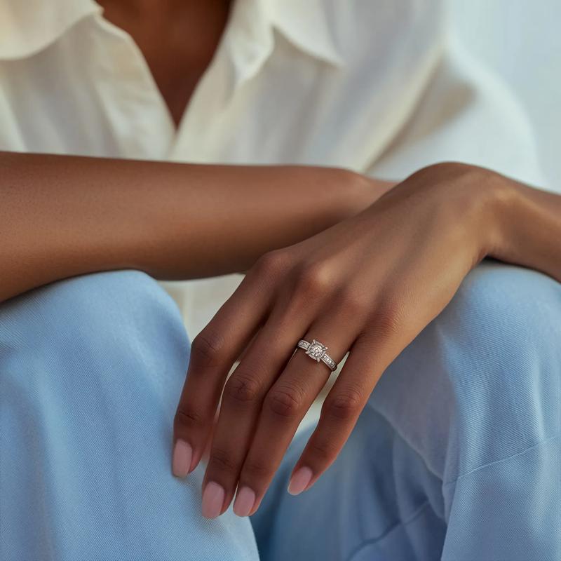 Round Side-Stone Engagement Ring with Halo in 14K White Gold &#40;1 ct. tw.&#41; – Image 5 of 5