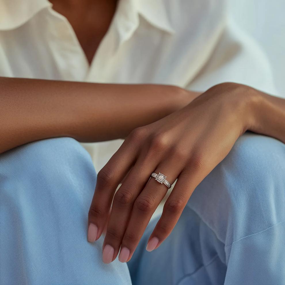 Round Side-Stone Engagement Ring with Halo in 14K White Gold (1 ct. tw.) – Image 5 of 5