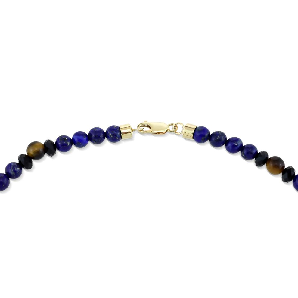 Men's Tiger's Eye, Blue Lapis, &amp; Black Agate Bead Necklace in 10K Yellow Gold – Image 2 of 4