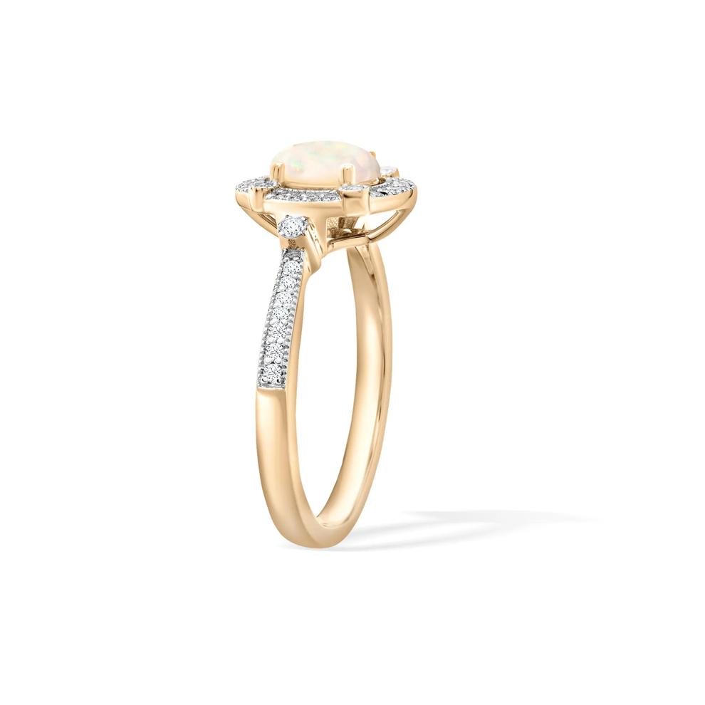 Opal &amp; Diamond Halo Ring in 10K Yellow Gold (1/5 ct. tw.) – Image 3 of 4