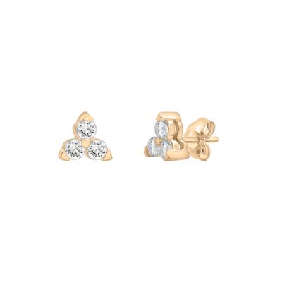 Three-Stone Lab-Created White Sapphire Stud Earrings in 10K Yellow Gold