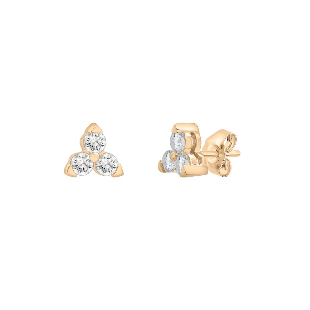 Three-Stone Lab-Created White Sapphire Stud Earrings in 10K Yellow Gold – Image 1 of 1