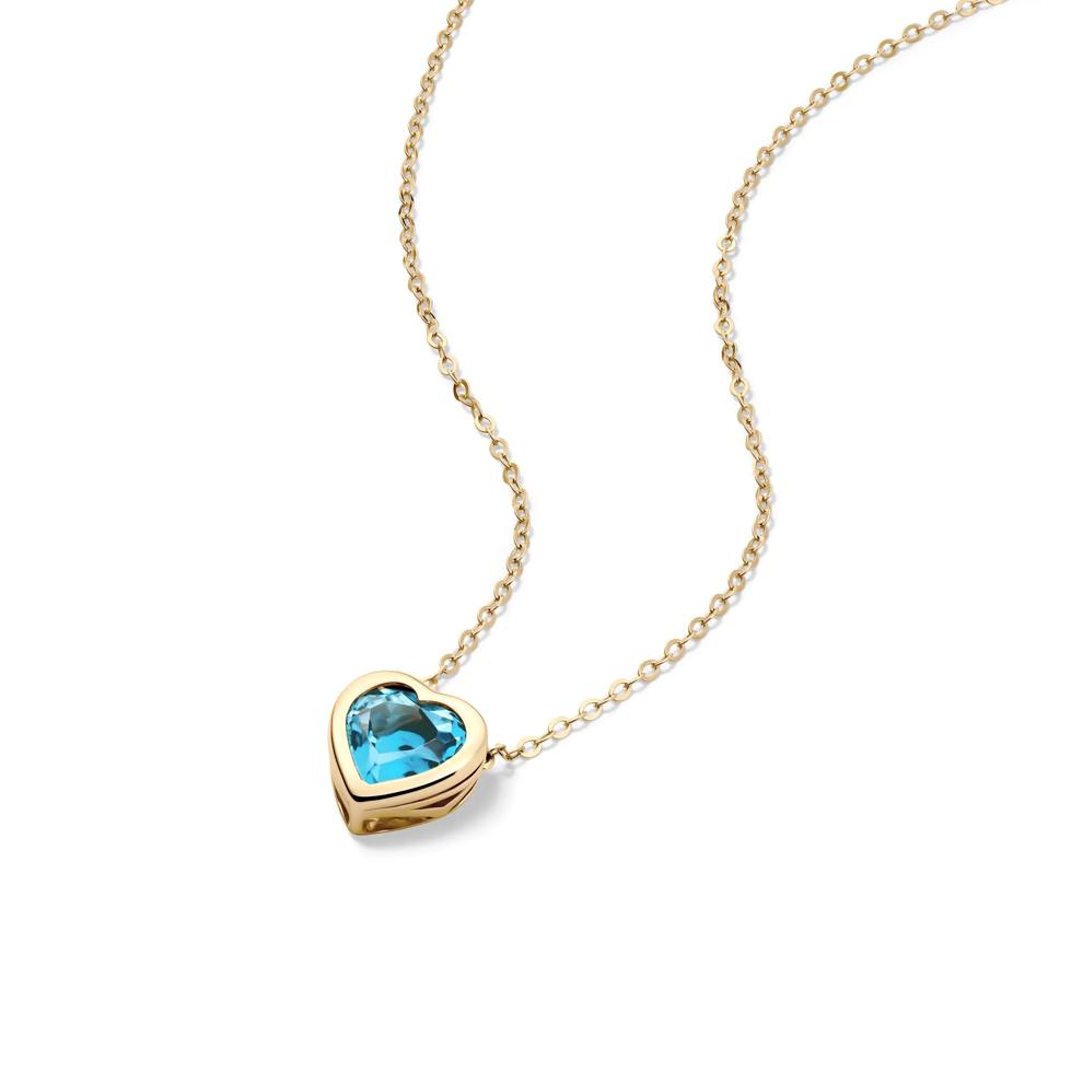 Swiss Blue Topaz Bezel Heart Necklace in 10K Yellow Gold – Image 4 of 4