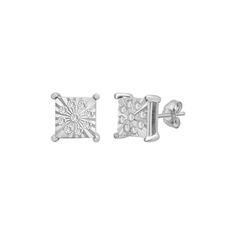 Square Diamond Cluster Stud Earrings in Sterling Silver &#40;3/8 ct. tw.&#41; – Image 1 of 1