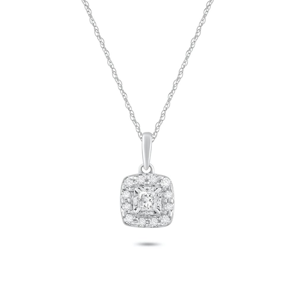 Diamond Princess-Cut Halo Pendant in 10K White Gold (1/4 ct. tw.) – Image 1 of 4