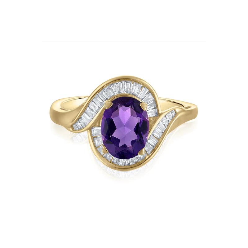 Amethyst and Diamond Halo Ring in 14K Yellow Gold &#40;1/4 ct. tw.&#41; – Image 1 of 3