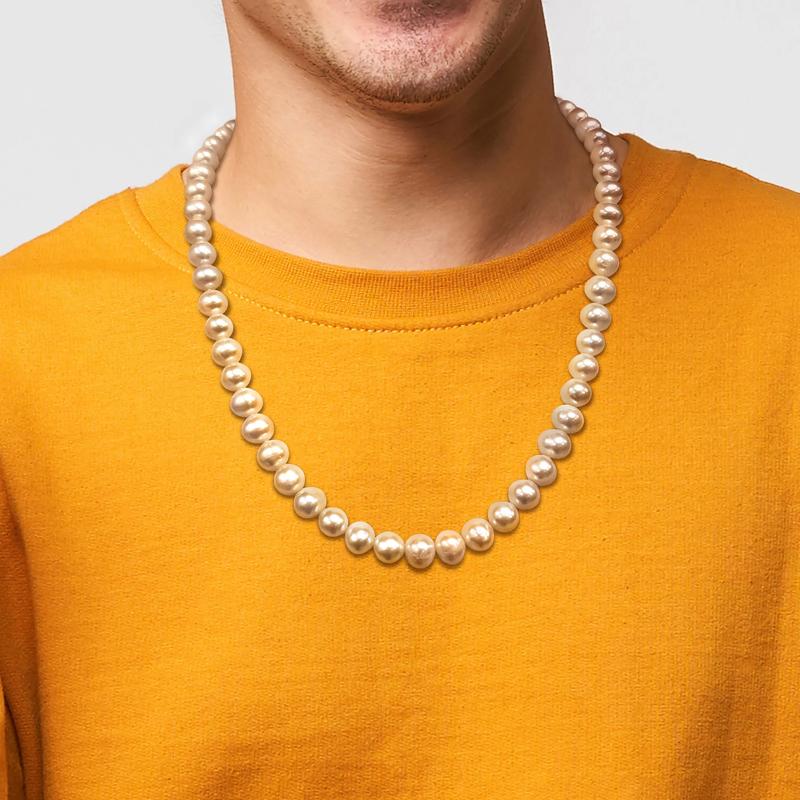 Men&#39;s Freshwater Cultured Pearl Strand Necklace in Sterling Silver – Image 4 of 4