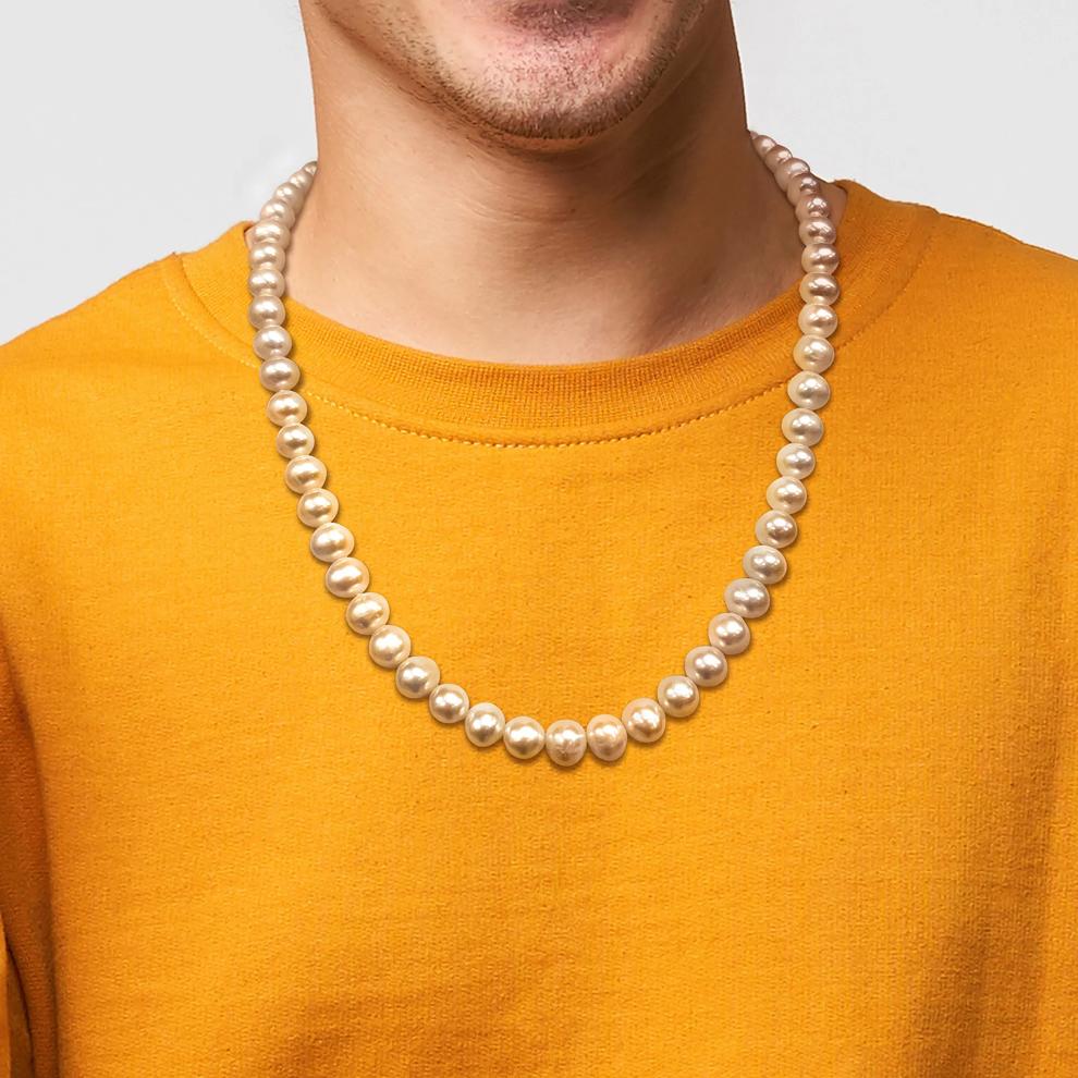 Men's Freshwater Cultured Pearl Strand Necklace in Sterling Silver – Image 4 of 4