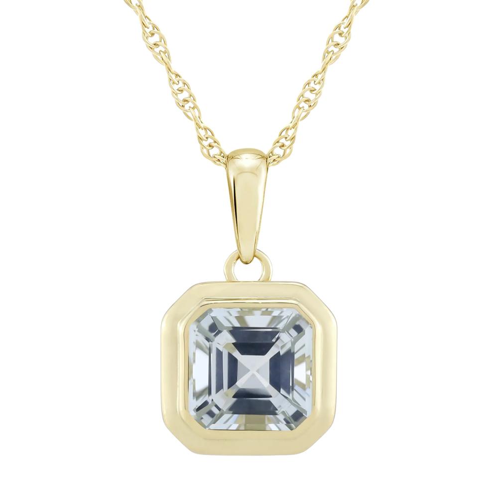 Asscher-Cut Aquamarine Pendant in 10K Yellow Gold – Image 1 of 3